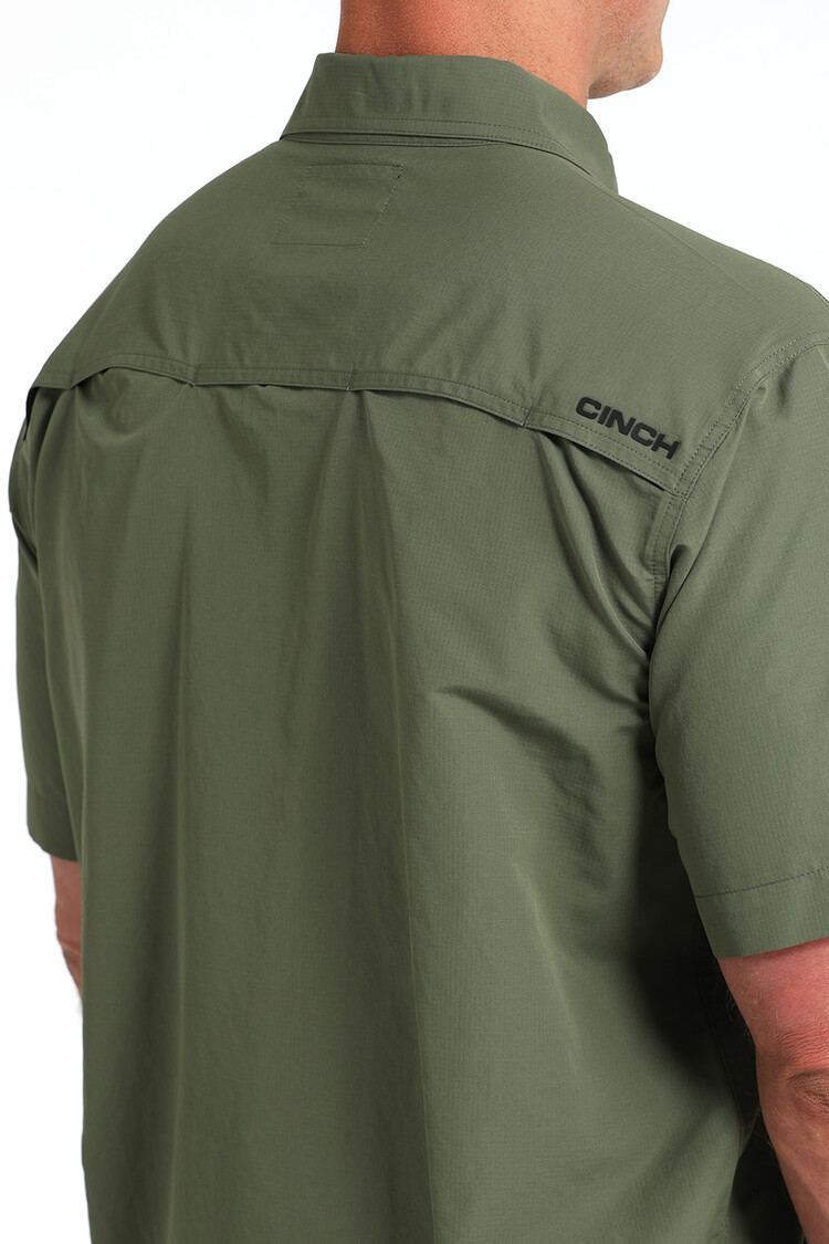 Cinch Arenaflex Solid Olive Green Button-Down