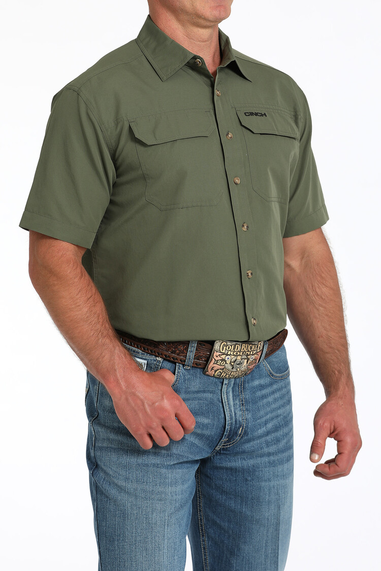 Cinch Arenaflex Solid Olive Green Button-Down