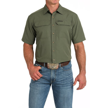 Cinch Arenaflex Solid Olive Green Button-Down