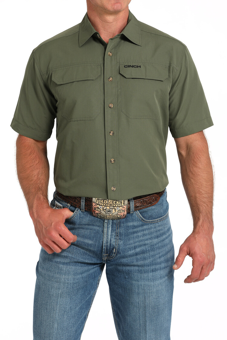 Cinch Arenaflex Solid Olive Green Button-Down