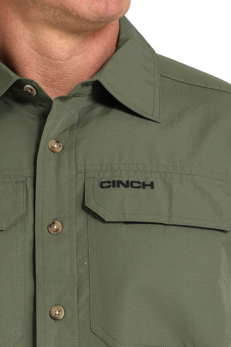 Cinch Arenaflex Solid Olive Green Button-Down
