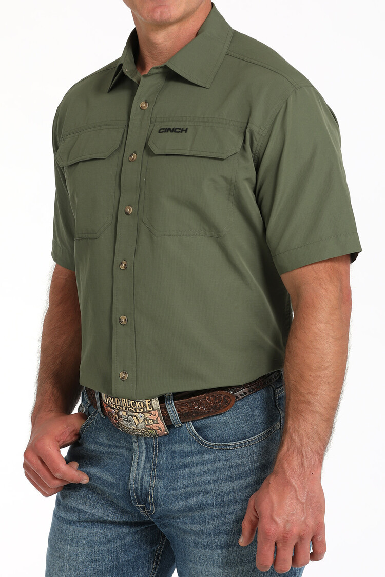 Cinch Arenaflex Solid Olive Green Button-Down