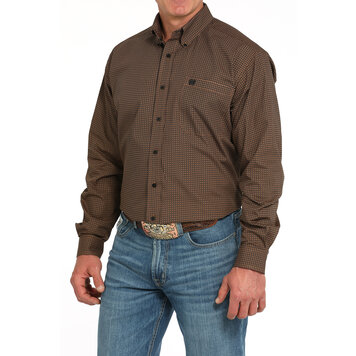 Cinch Dark Brown Print Button-Down