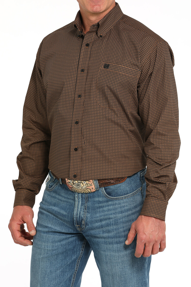 Cinch Dark Brown Print Button-Down