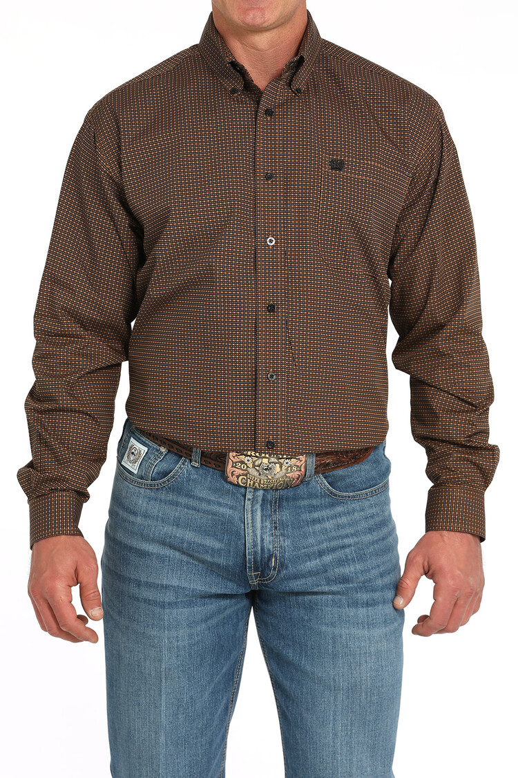 Cinch Dark Brown Print Button-Down