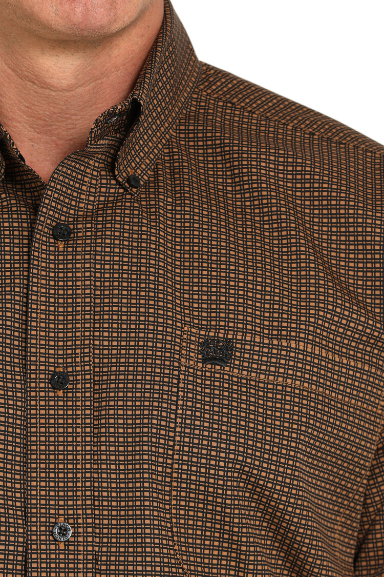 Cinch Dark Brown Print Button-Down