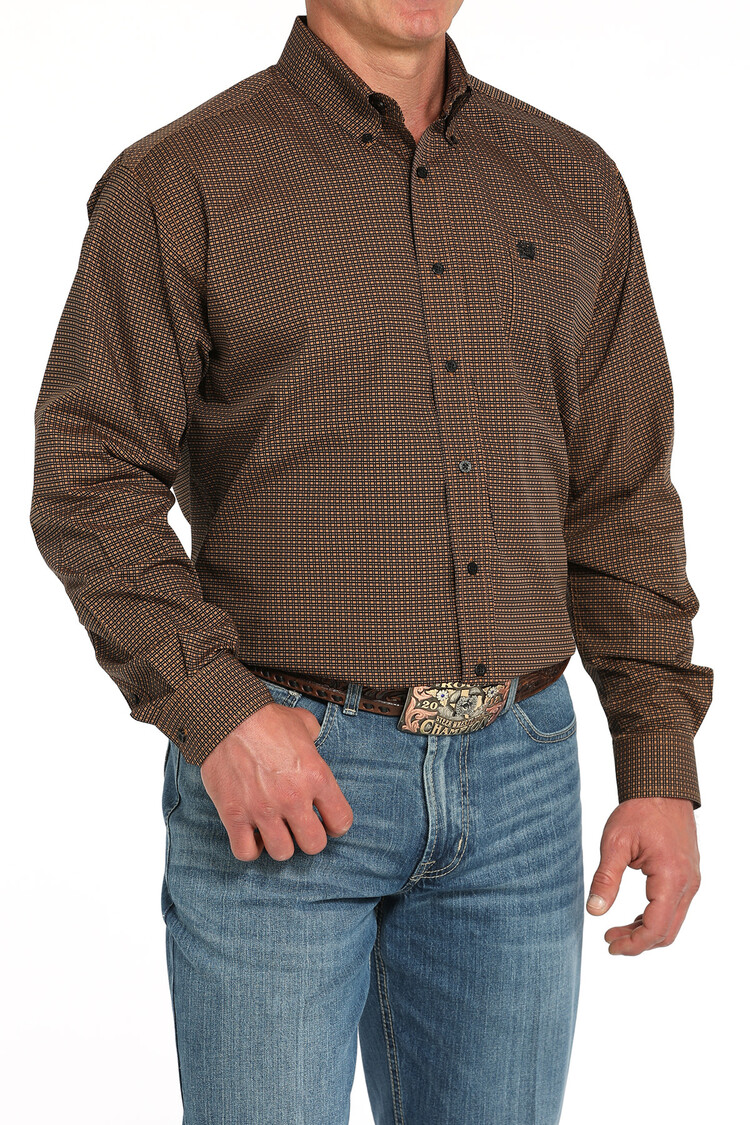 Cinch Dark Brown Print Button-Down