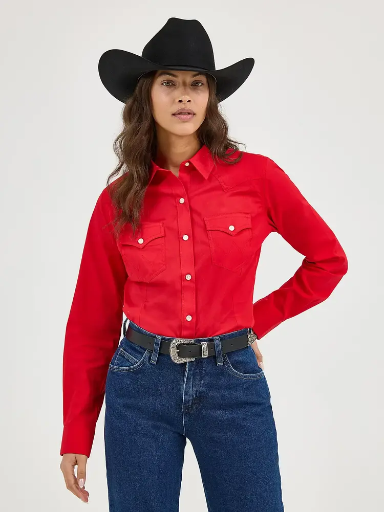 Wrangler Retro Button Down Solid Red