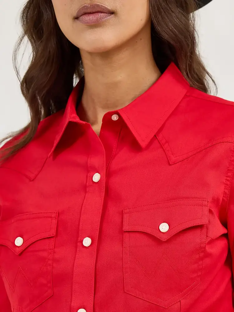 Wrangler Retro Button Down Solid Red