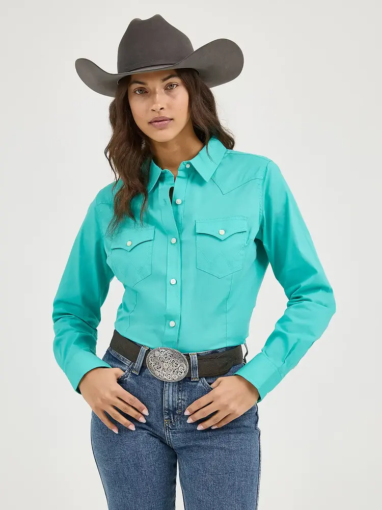 Wrangler Retro Button Down Solid Teal