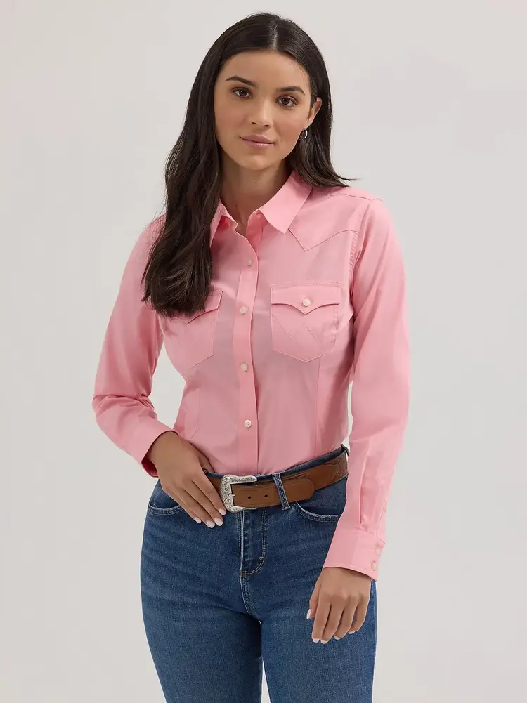 Wrangler Retro Button Down Solid Pink
