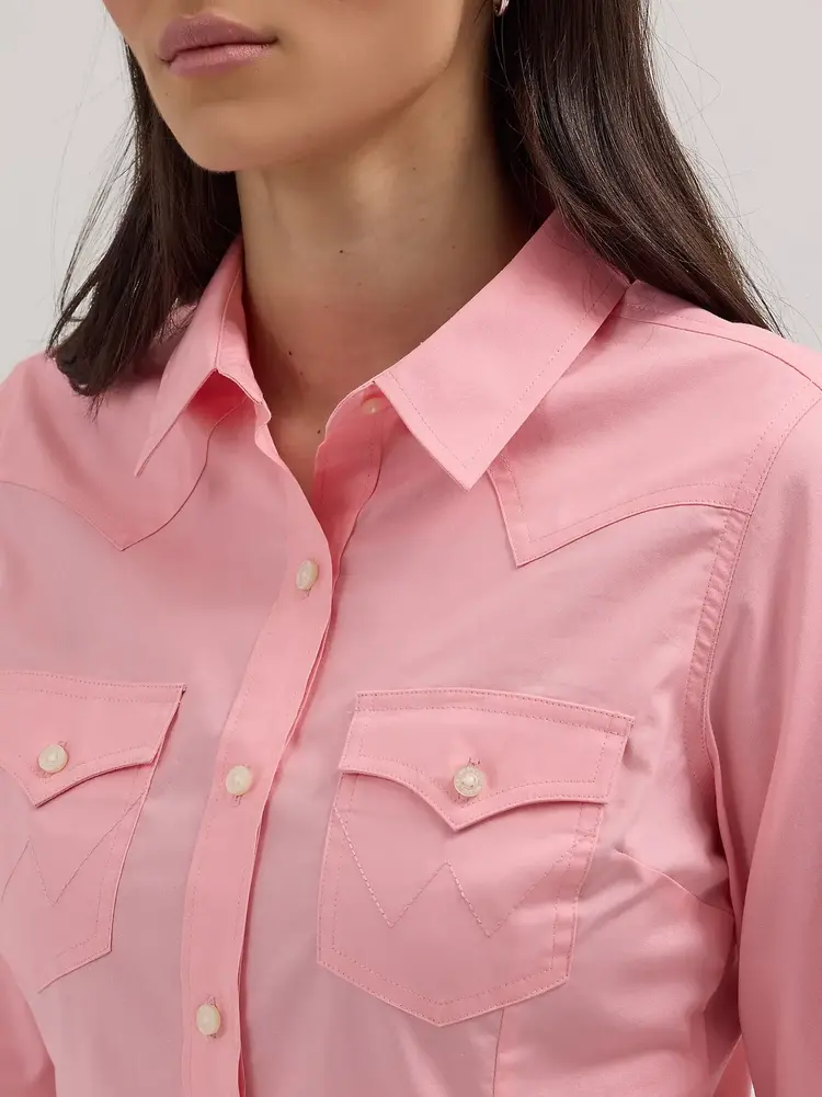 Wrangler Retro Button Down Solid Pink
