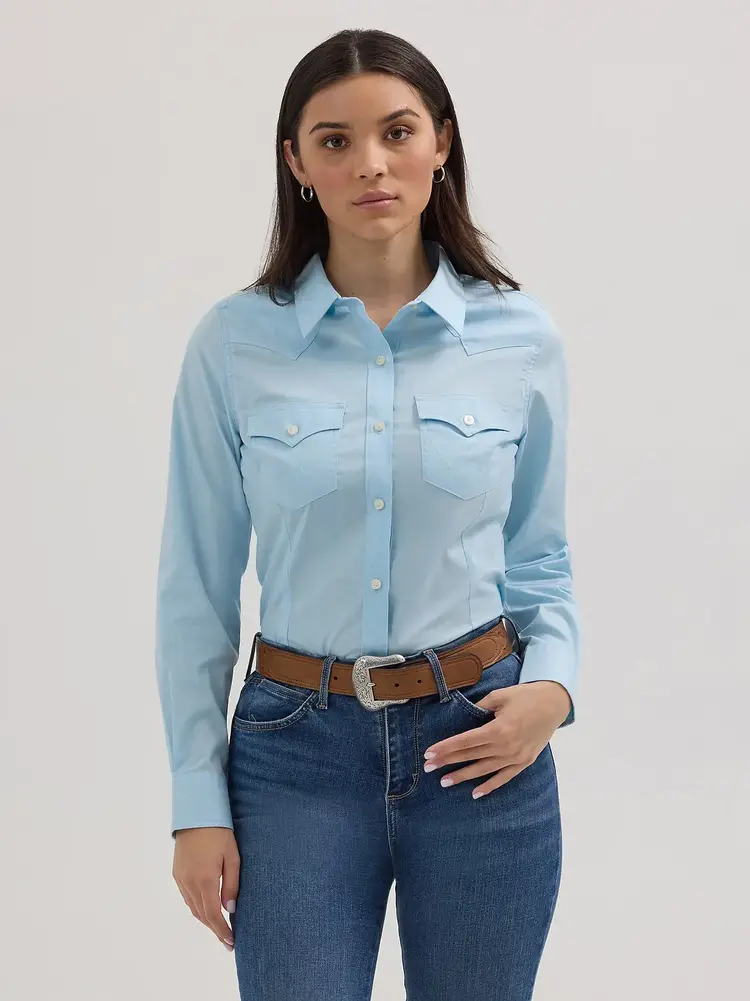 Wrangler Retro Button Down Solid Blue