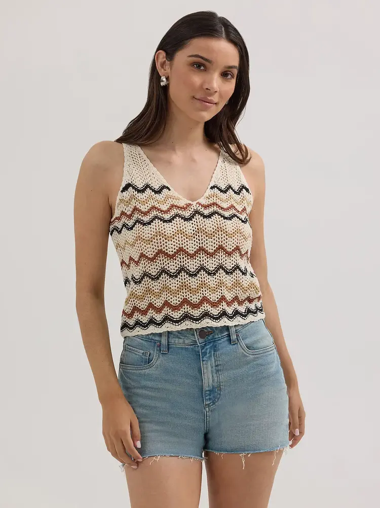 Wrangler Crochet Sweater Tank Chevron White