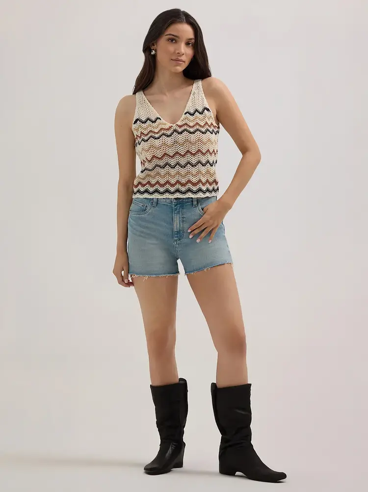 Wrangler Crochet Sweater Tank Chevron White