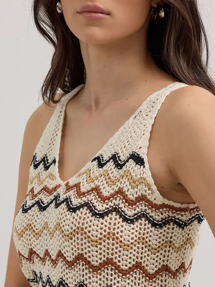 Wrangler Crochet Sweater Tank Chevron White