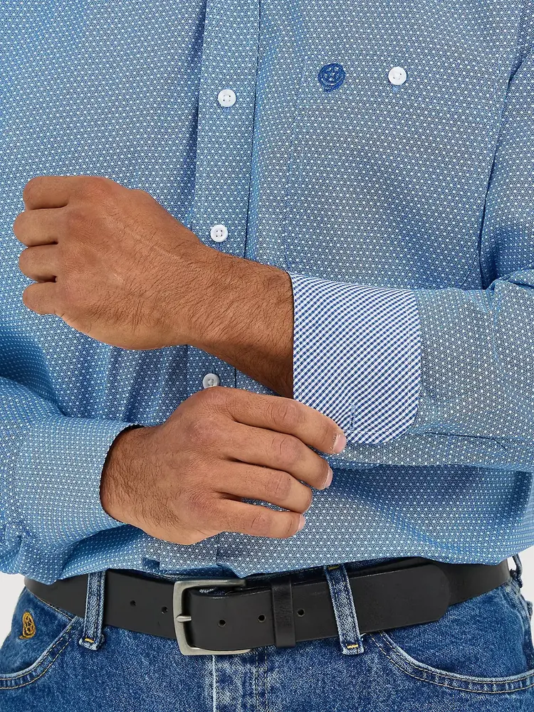 Wrangler George Strait Button Dusty Blue Microdot