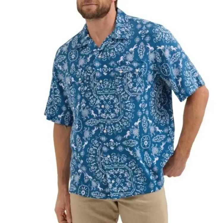 Wrangler Coconut Cowboy Snap Camp Shirt Blue