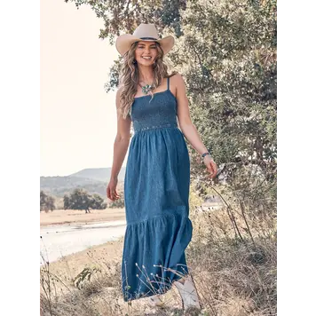 Wrangler Smocked Bodice Denim Maxi Dress