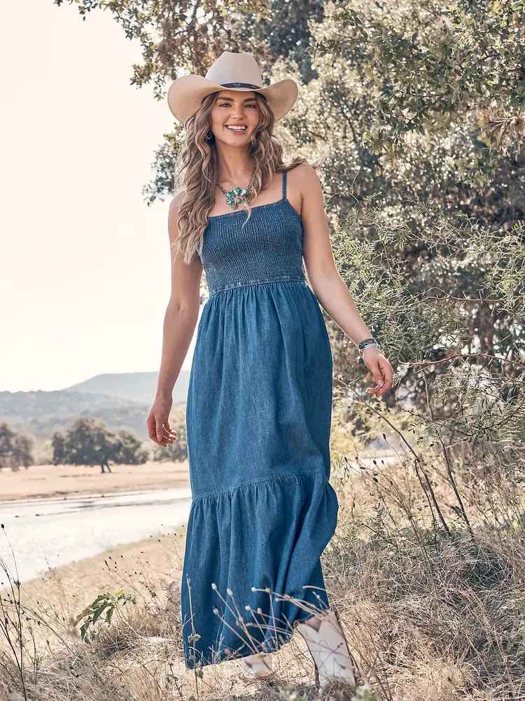 Wrangler Smocked Bodice Denim Maxi Dress