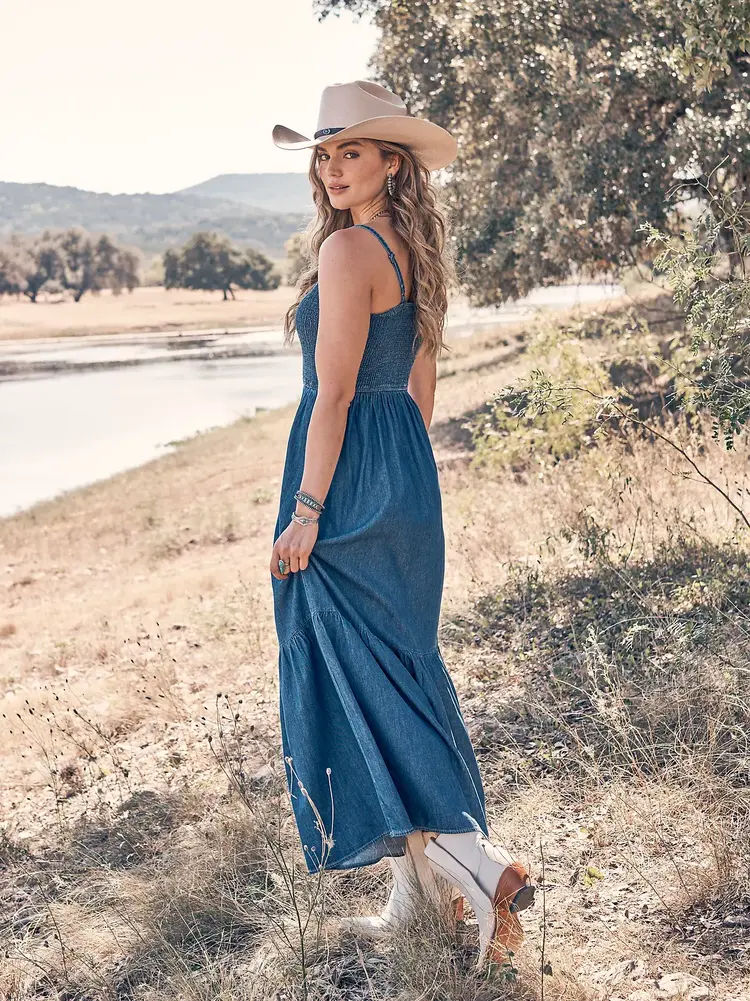 Wrangler Smocked Bodice Denim Maxi Dress
