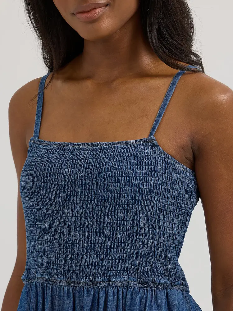 Wrangler Smocked Bodice Denim Maxi Dress