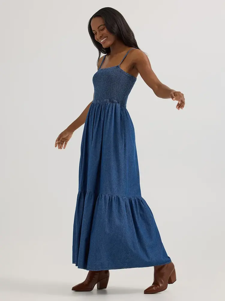 Wrangler Smocked Bodice Denim Maxi Dress