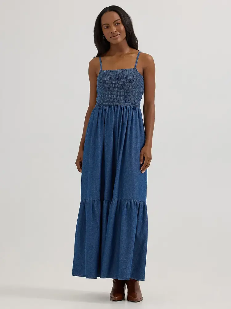 Wrangler Smocked Bodice Denim Maxi Dress