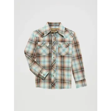 Wrangler Youth Retro Snap Tannin Plaid