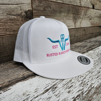 Rusted Ranch Wear RRW Flat Cap White/Bubblegum
