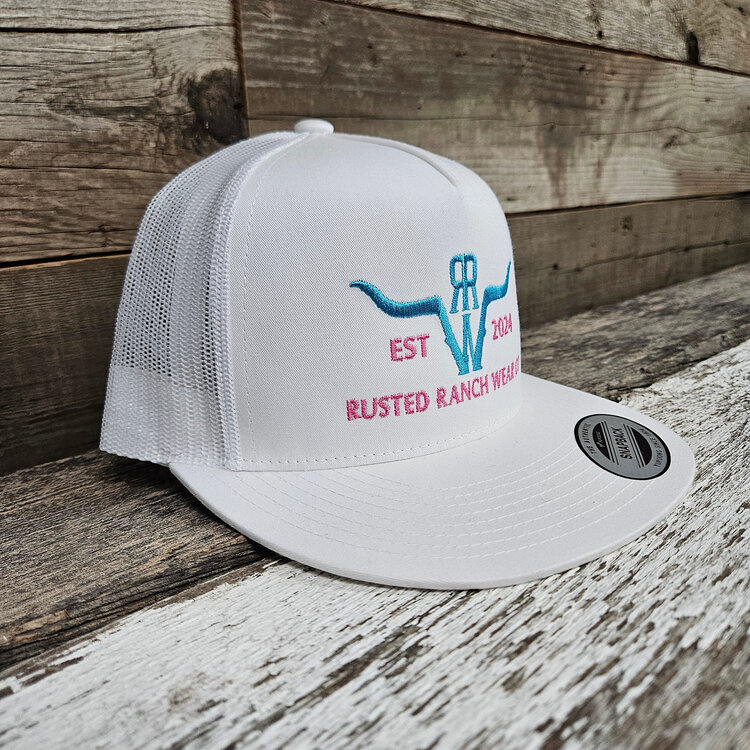 Rusted Ranch Wear RRW Flat Cap White/Bubblegum