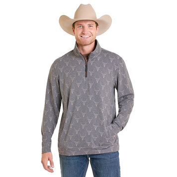 Rock & Roll Denim Longhorn Printed Pullover Chocolate