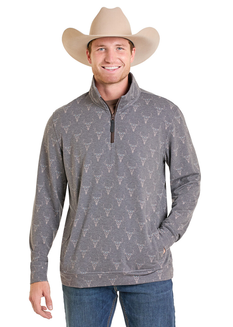 Rock & Roll Denim Longhorn Printed Pullover Chocolate