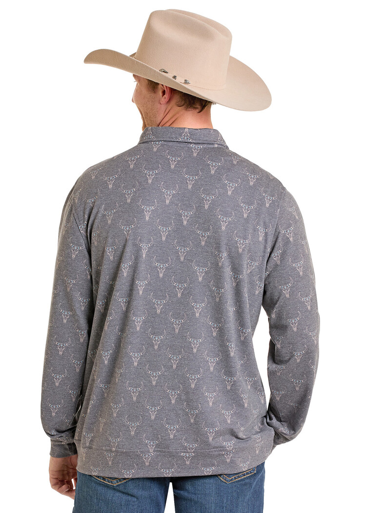 Rock & Roll Denim Longhorn Printed Pullover Chocolate