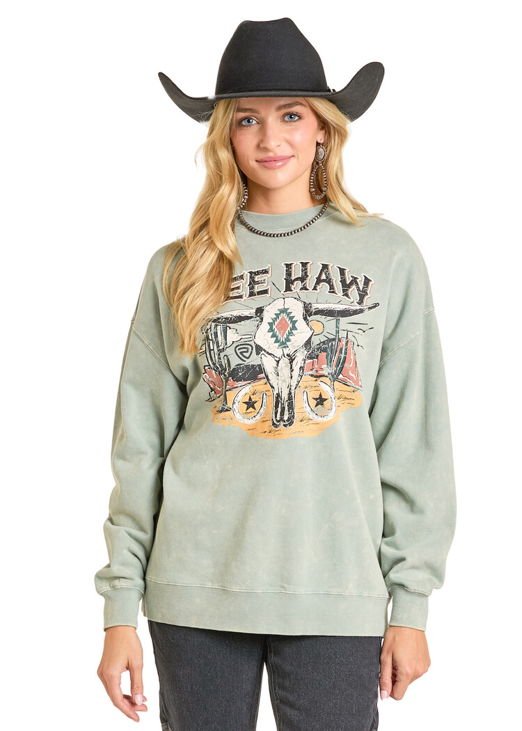Rock & Roll Denim Yee Haw Pullover Jade
