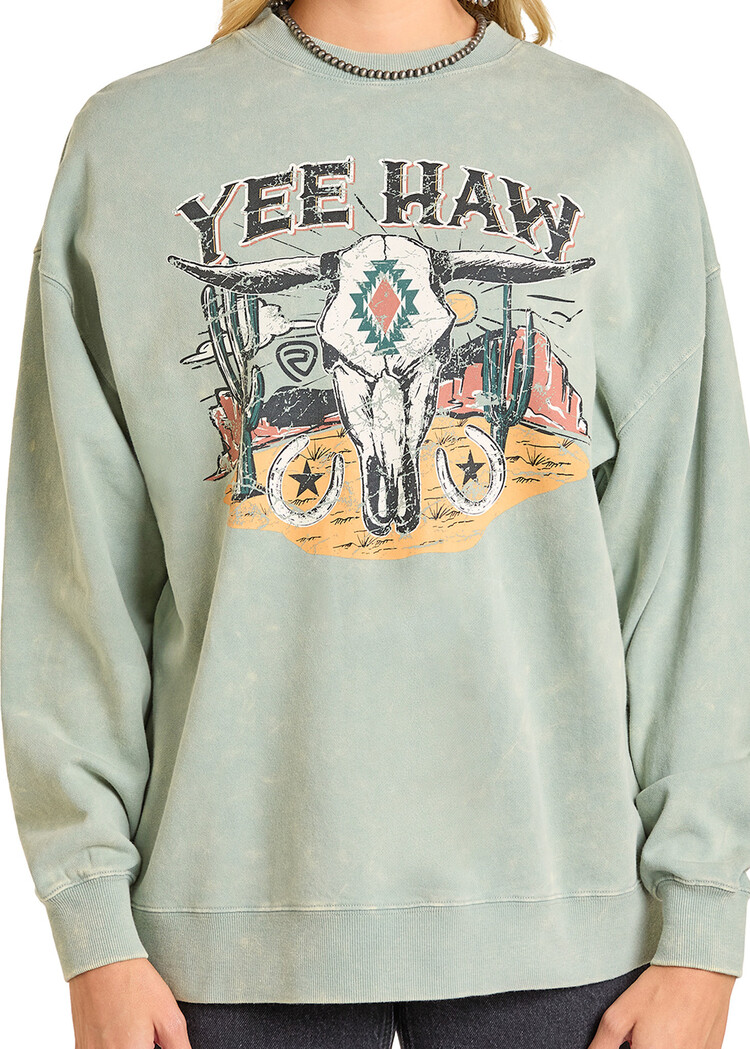 Rock & Roll Denim Yee Haw Pullover Jade