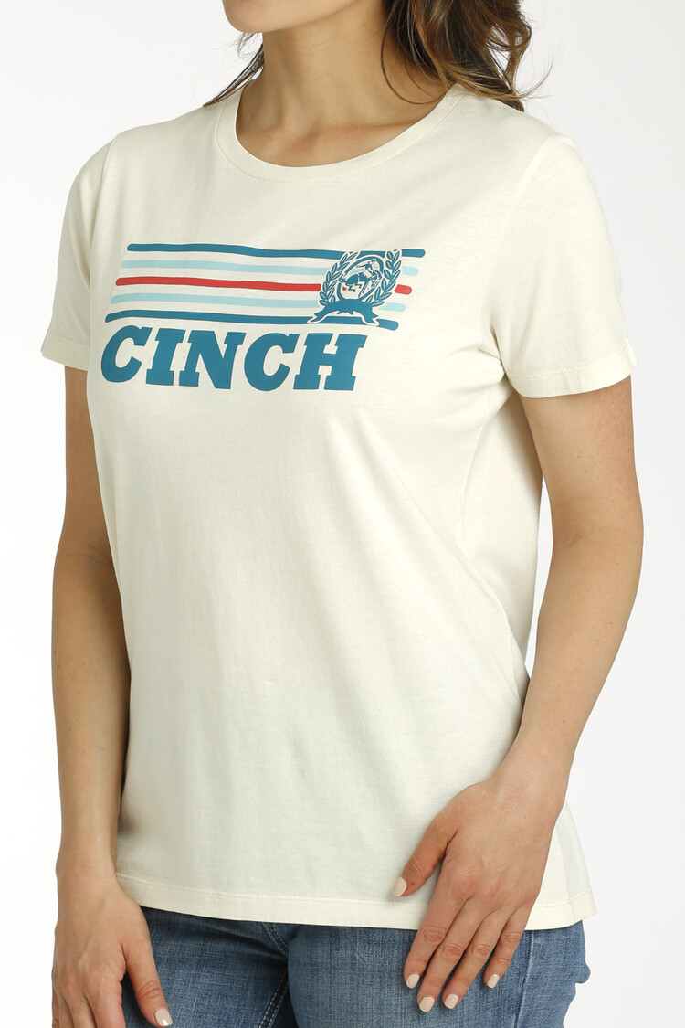 Cinch Stripe Logo Tee Cream