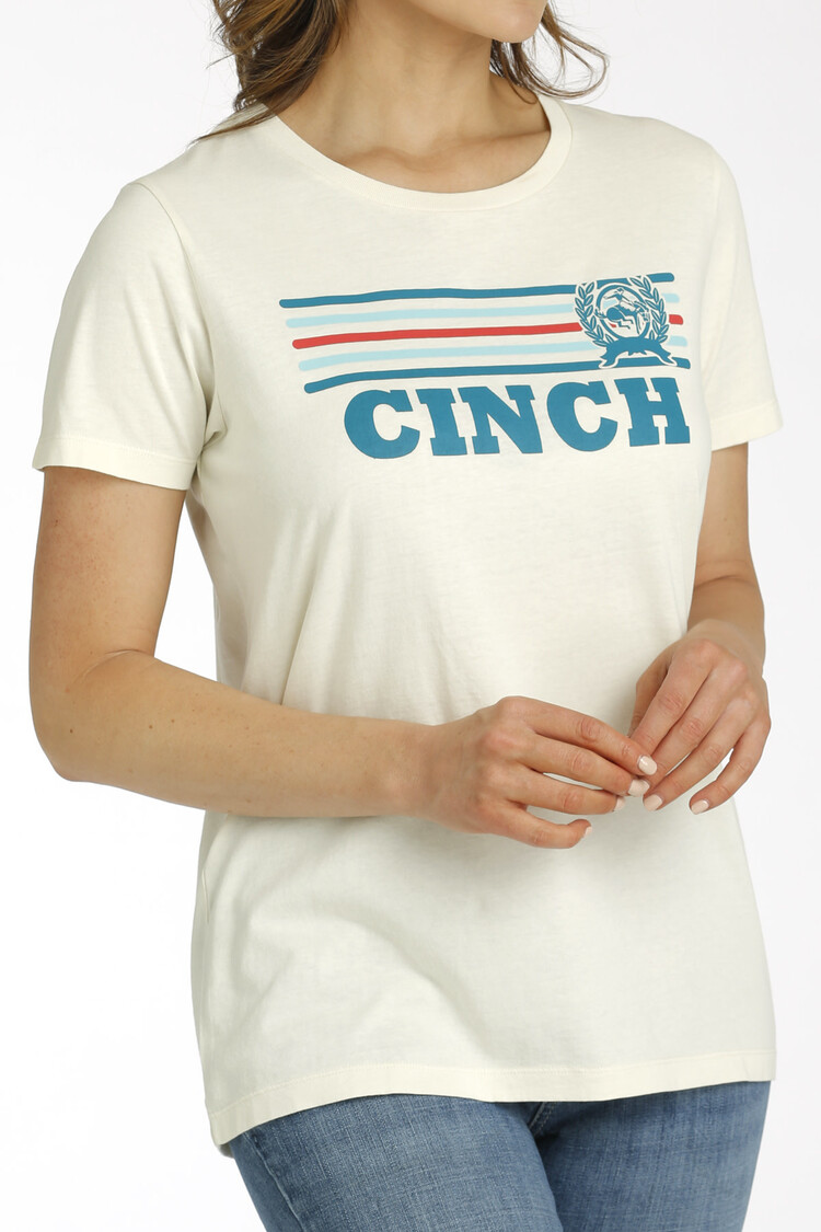 Cinch Stripe Logo Tee Cream
