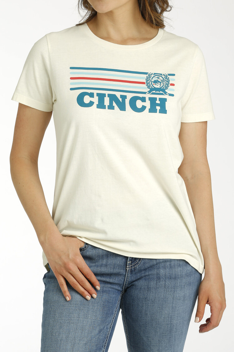 Cinch Stripe Logo Tee Cream