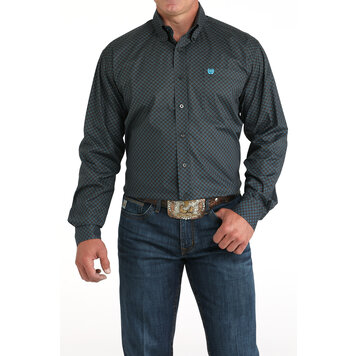 Cinch Stretch Circles Button-Down Charcoal Teal