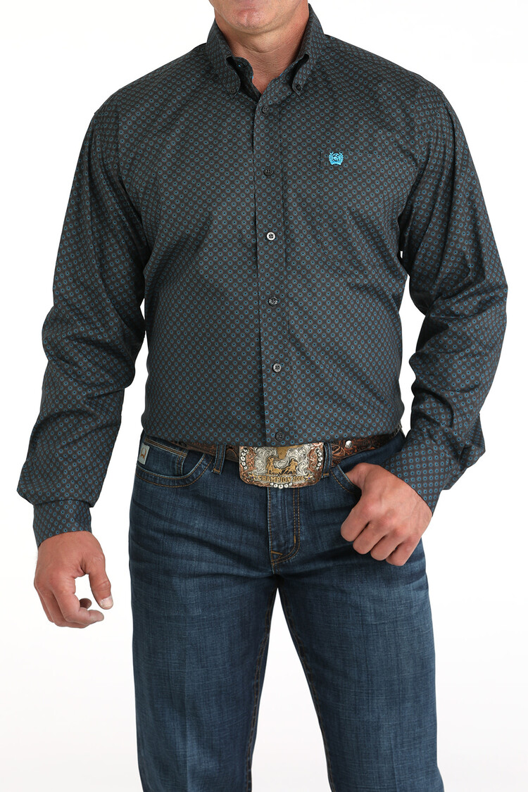 Cinch Stretch Circles Button-Down Charcoal Teal