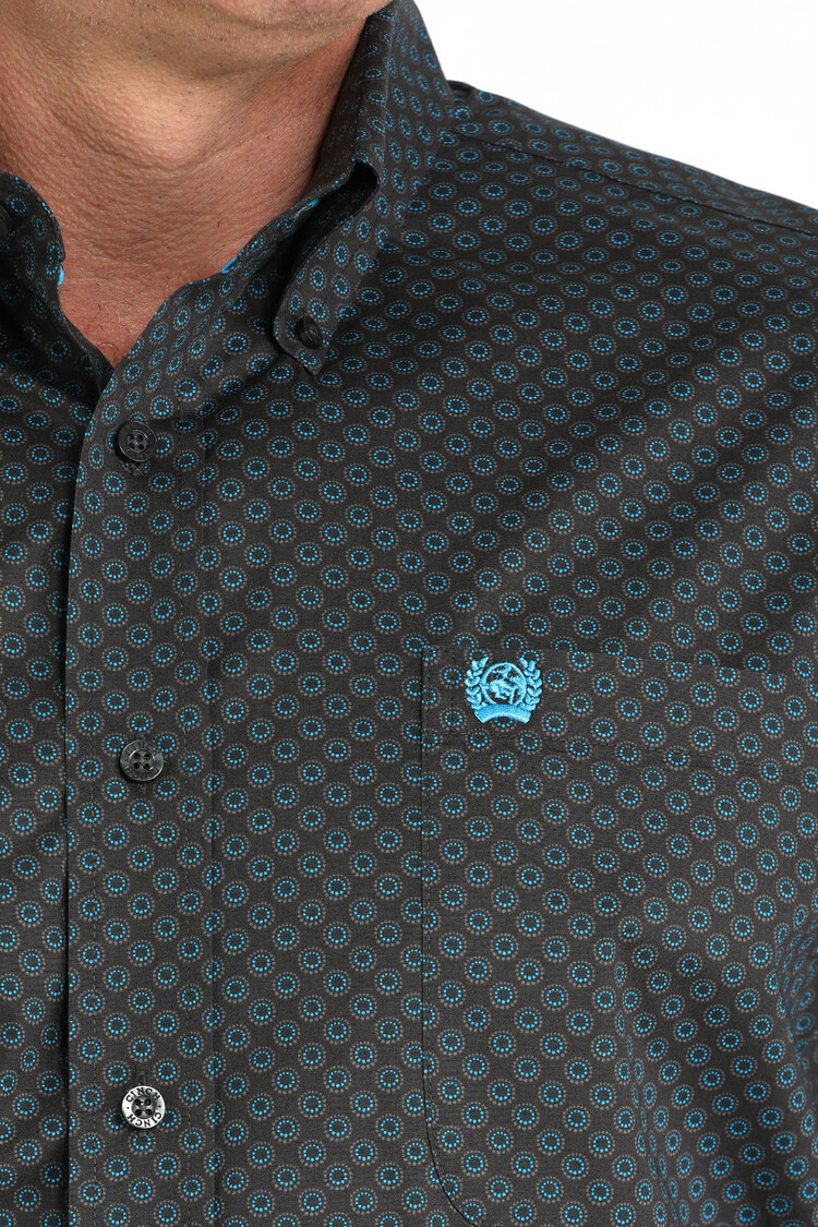 Cinch Stretch Circles Button-Down Charcoal Teal
