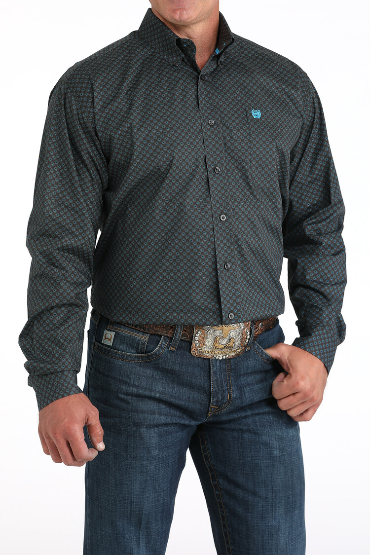 Cinch Stretch Circles Button-Down Charcoal Teal
