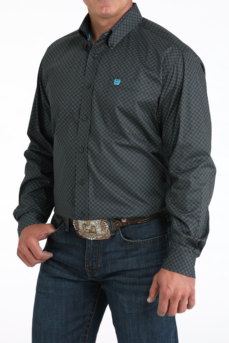 Cinch Stretch Circles Button-Down Charcoal Teal