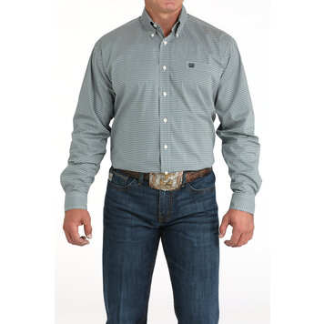 Cinch Stretch Circle Diamonds Button-Down Teal
