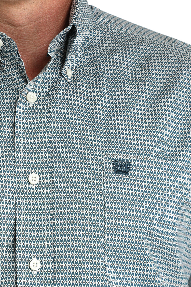 Cinch Stretch Circle Diamonds Button-Down Teal