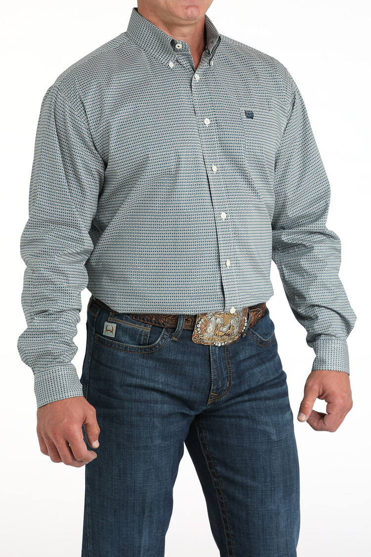 Cinch Stretch Circle Diamonds Button-Down Teal