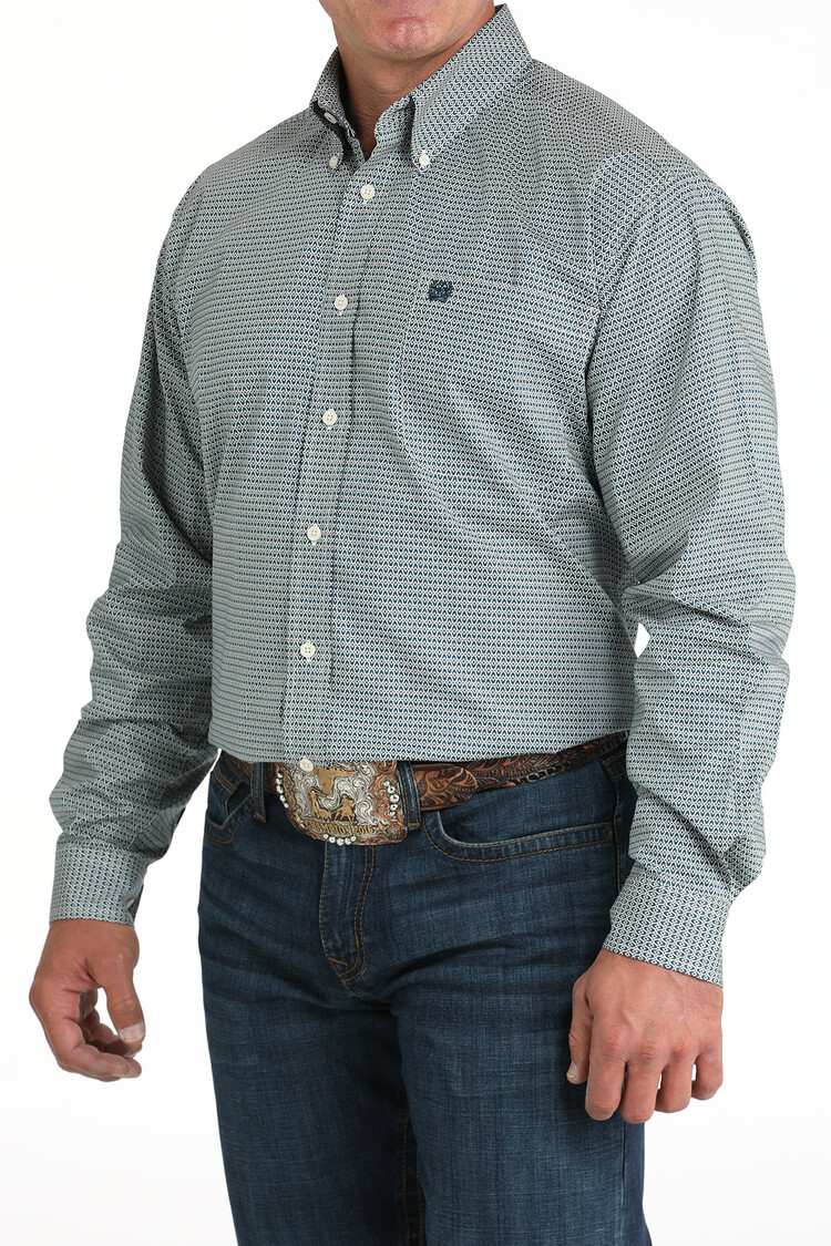 Cinch Stretch Circle Diamonds Button-Down Teal