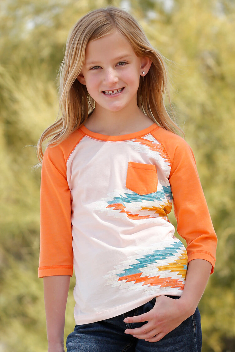 Cruel Denim Girls Peach Aztec 3/4 Sleeve Top