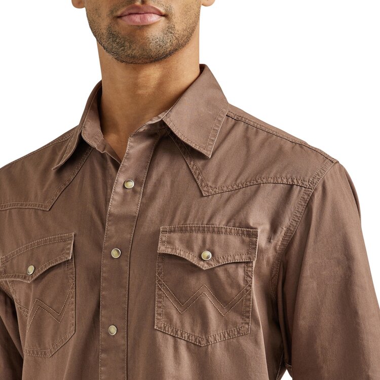Wrangler Retro Premium Modern Fit Snap Shirt Brown